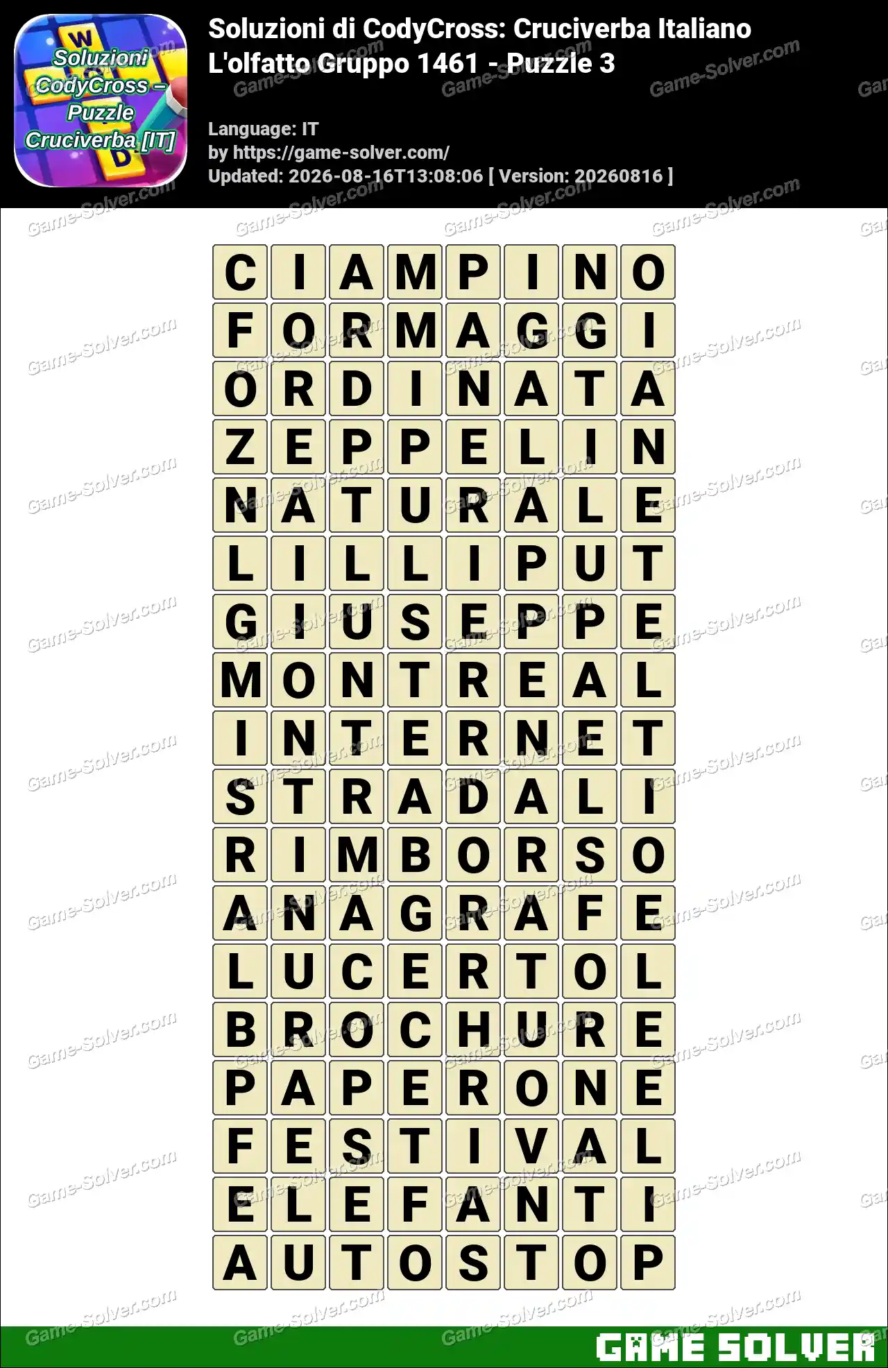 Soluzioni di CodyCross: Cruciverba Italiano L’olfatto Gruppo 1461 – Puzzle 3